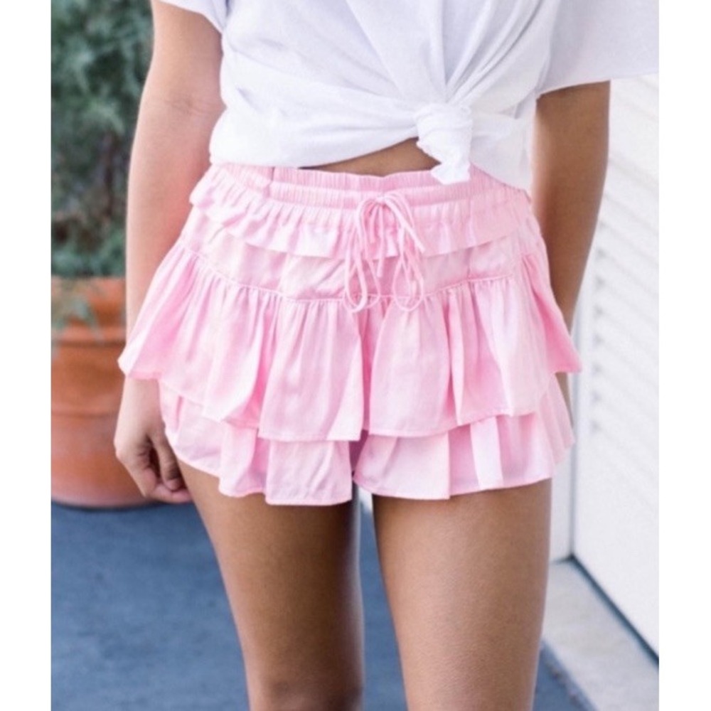 Shug‎ Lala Mini Skirt Skort 100% Silk Pink Medium NWT$299